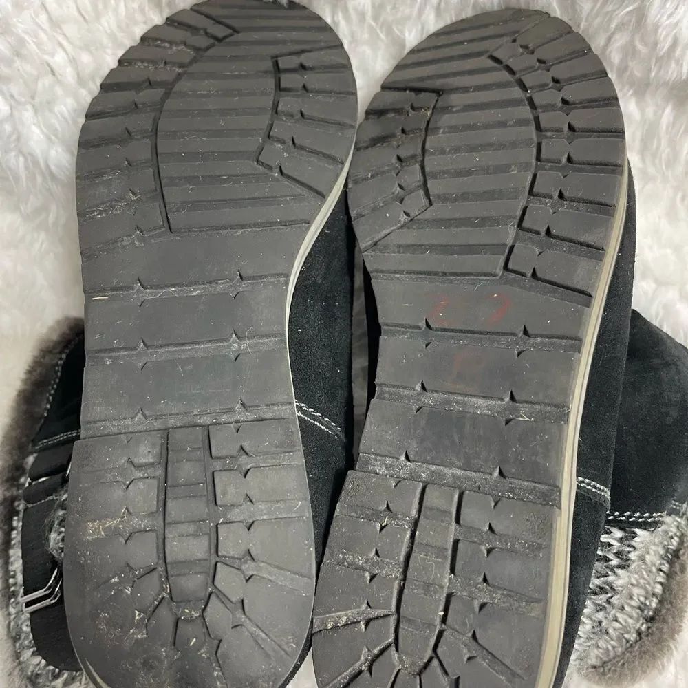 White Mountain black leather suede and gray knit boots faux fur lining size 8.5M - Picture 7 of 10